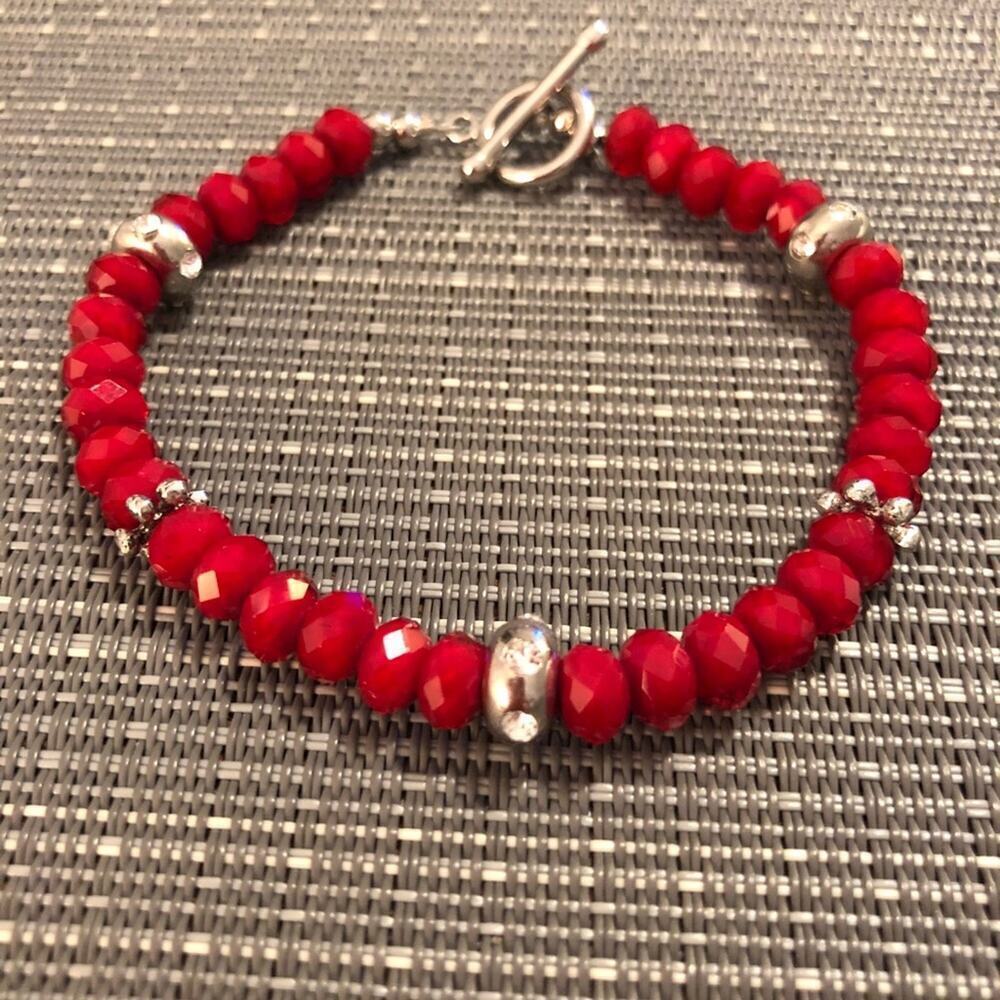 Red Swarovski & Silver Rhinestone Bracelet - Picture 2 of 6